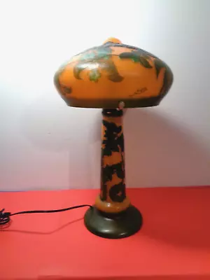 Emile Galle Signed Art Nouveau Floral Cameo Mushroom Top Table Lamp (20 By 11 ) • $350