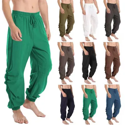 Casual Loose Medieval Lace Up Mens Pants Vintage Pirate Bandage Trousers • $21.19