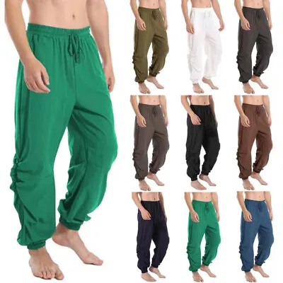 Men Casual Loose Medieval Lace Up Pants Vintage Pirate Bandage Trousers NEW • $19.65