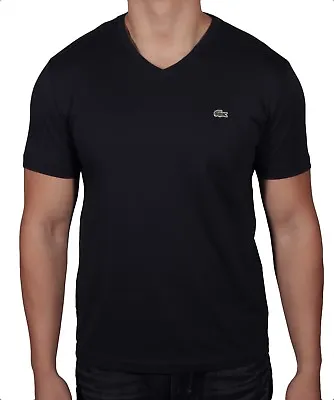 $51 • Buy Lacoste Men's V-Neck Pima Cotton Jersey T-Shirt In Black TH6710-51 031