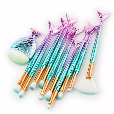 11x Mermaid Makeup Brushes Set Fish Tail Foundation Eyeshadow Cosmetic Brush DM • $12.97