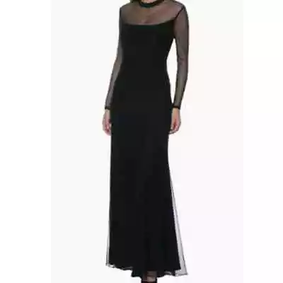 Marina Illusion Neck Long Mesh Sleeve Sheath Gown Sz 16 B68 $125 • $125