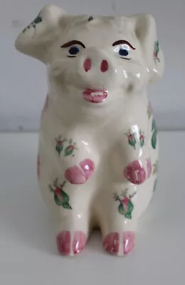 Ceramic Vintage 1943 CHIC Pottery Sitting Pig Piggy Bank Pink Roses Pink • $29