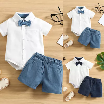 £9.19 • Buy Toddler Baby Boys Bow Short Sleeve Tops Shorts Outfits Tracksuit Clothes Set UK
