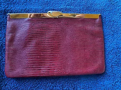 Vintage Etra Burgandy Envelope Clutch Purse Lizard Crocodile • $14