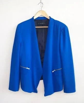 Rare Zara Cobalt Electric Blue Jacket Blazer With Zip Pockets Size Small New • $47.99