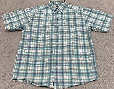 Ariat Pro Series Shirt Mens Large Button Down Blue White Plaid Stretch Vented • $17.09