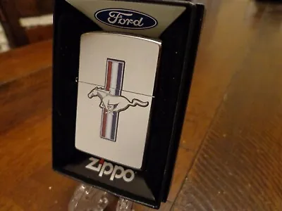 Ford Mustang Logo Street Chrome Zippo Lighter Mint In Box • $28.95