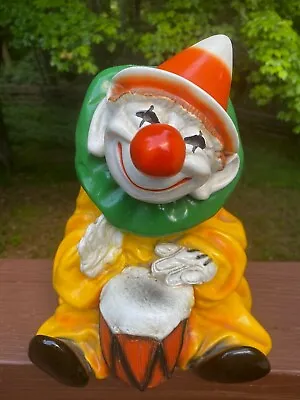 Vintage 1979 Universal Statuary Corp. Chalkware Collectible Clown W/ Bongo Drum  • $50.15