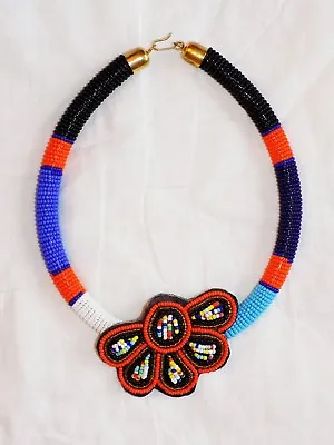 African Maasai Beaded Pendant Choker Necklace One-of-a-kind Masai Massai Jnkf10 • $27