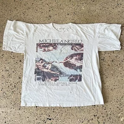 Vintage Michelangelo Shirt Adult Large White 90s Single Stitch Art Tee Adam • $58