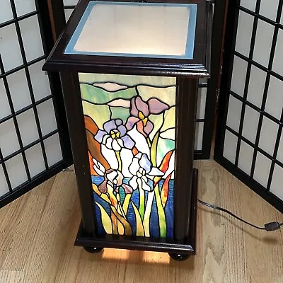 Tiffany Stained Glass Style Night Light Florals Pedestal Floor Lamp 24” Tall • $189