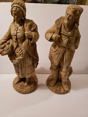 Marwal Ind Inc Chalk-Ware Art Figure Fisherman Couple Statues • $135