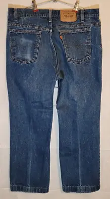 Vintage Levis 317 38x32 Blue Denim Jeans Orange Tab Made In USA Boot Cut • $23.88