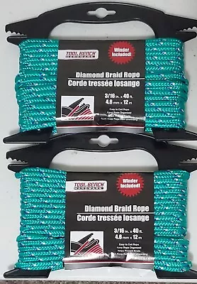 Set Of 2 Diamond Braid Rope 40ft. Green Winder Included Tool Bench Hardware • $6.50