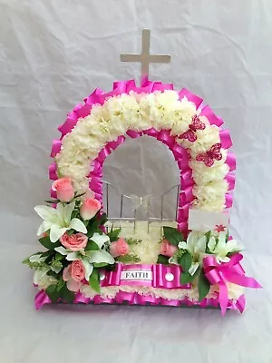 Artificial Silk Funeral Flower Gates Of Heaven Wreath Memorial Tribute Dad Mum • £55