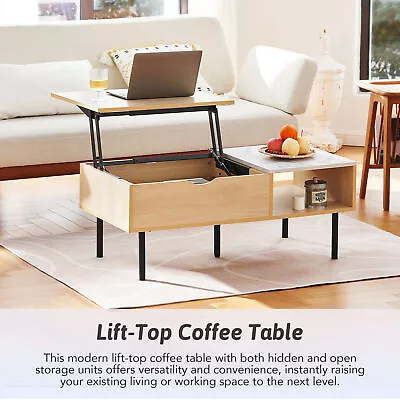 Lift-Top Coffee Table With Hidden Storage And Side Drawer For Living Room Office • $44.49