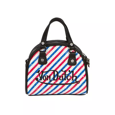 Von Dutch Duffle Bag BarberShop Stripe Bowler Men Black BB2181 Zip • $175.99