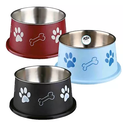 TWO Long Ear Bowls Spaniel Type Dogs Food Water Stainless Steel Non-slip 0.9 L • £22.99