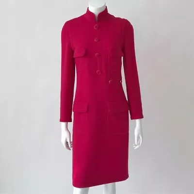 Vintage CHANEL Fuchsia Pink Wool Shift Dress 1996 Size 38 • $1150