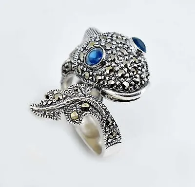 Natural Royal Blue Sapphire 12Gm Fish Wrap Design 925 Sterling Silver Charm Ring • $97.64