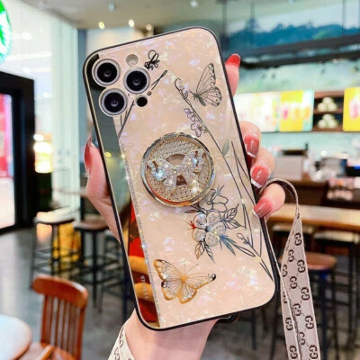 $12.99 • Buy For IPhone 13 Pro Max 11 12 MAX XS XR Case Flower Butterfly Cover With Strap NEW