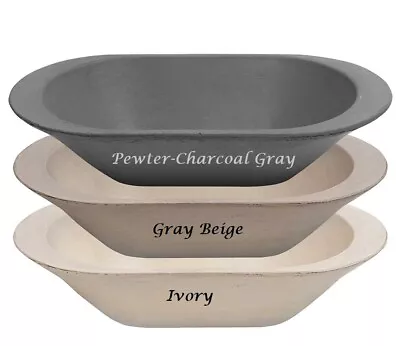 NEW Primitive DOUGH BOWL GRAY BEIGE Textured  Wood Treenware 13  Farmhouse Aged • $15.98