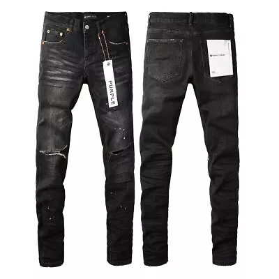 Black New Purple Brand Men's Personality Fashion Ripped Jeans Size/ 28-40 • $89.99