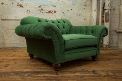Modern Handmade Large Chesterfield Bottle Green Velvet Snuggle Chair Love Seat • £1450