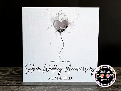 Handmade & Personalised Card - Silver Wedding Anniversary 25th 25 Years ANY TEXT • £3.85