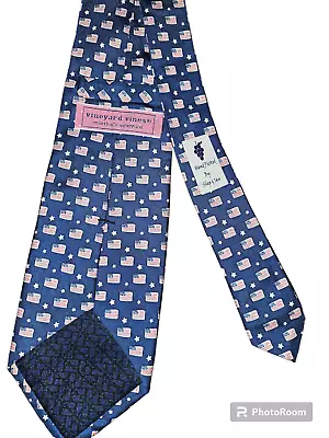 VINEYARD VINES FLAGS BLUE SILK Mens Neck Tie W:3 1/2  BY L:60  • $32