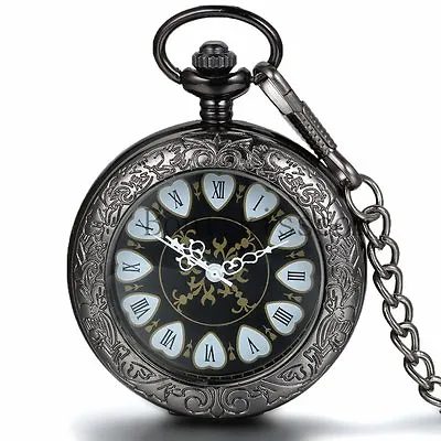 Retro Transparent Cover Carved Roman Wind Up Mechanical Pocket Watch Necklace • $17.99