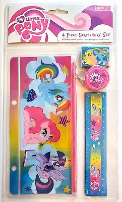 MY LITTLE PONY 4 Piece School Set Pencil Pouch Eraser Ruler Sharpener Study Kit • $5.65