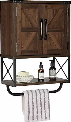 Farmhouse Rustic Medicine Cabinet 3 Tier Storage Adjustable Shelf Towel Bar Bath • $125.97