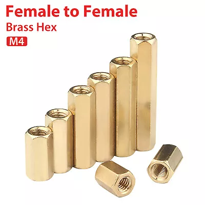 Female To Female Brass Hex Pillar Standoff Spacer M4 Thread Various Size • £1.55