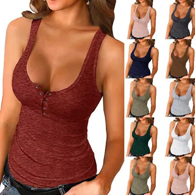 £12.49 • Buy Womens Sleeveless Scoop Neck T-Shirt Ladies Plain Bodycon Vest Cami Tank Tops UK