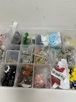 Lot 2+ Lb Mixed Metal Gemstone  Glass Beads Sorted Container Jewelry Making • $16