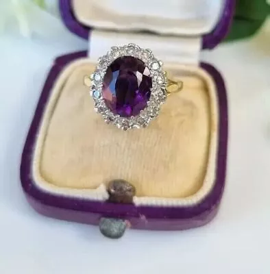 3.20 Ct Oval Cut Amethyst & Moissanite Ring 14k Yellow Gold Over • $125.26