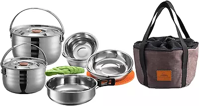 CAMPINGMOON Stainless Steel Outdoor Camping Nesting Mess Kit Cookware Set Pots P • $80.09