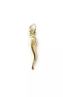 14K Yellow Gold Tiny Small Italian Horn Good Luck Cornicello Charm Pendant • £92.64