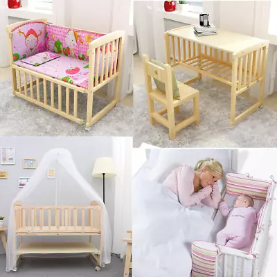 Solid Baby Crib Bedside Cot Bed Wooden  Next To Me From Birth Cot UK • £92.57