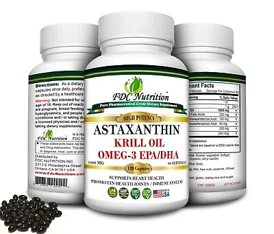 $25.85 • Buy Krill Oil 1000mg With Omega-3s EPA, DHA And Astaxanthin 120 Softgel High Potency