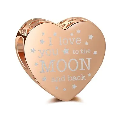 I Love You To The Moon And Back Heart S925 Sterling Silver Bead Charm For Women • £7.90