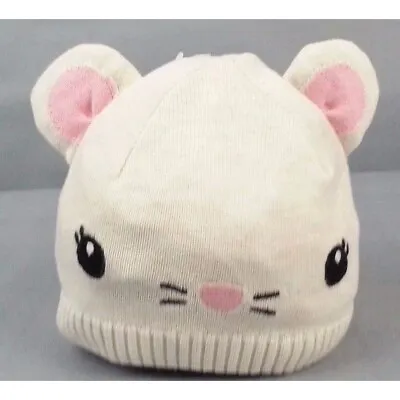 NWT GYMBOREE Cream Pink Knit BEANIE HAT Mouse Or Cat Baby Size 0 - 6 Month • $16.98