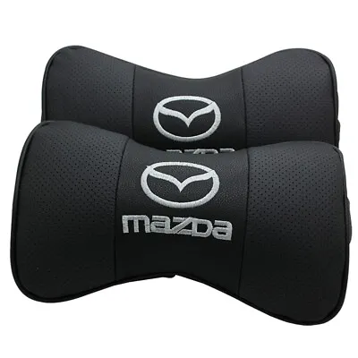 2Pc Black Color Real Leather Car Seat Neck Pillow Car Hedrest Fit For Mazda Car • $39