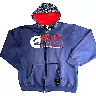 Mark Ecko Unltd. Full Zip Y2K Hoodie Mens XXL Blue Embroidered Rhino Logo • $59.97