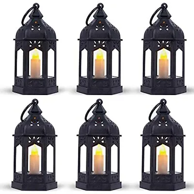  Mini Lantern With Flickering LED CandlesVintage Black Decorative Set Of 6 • $36.35