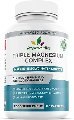 Magnesium Complex - 120 Capsules - As Glycinate Malate Taurate Vitamin B6 • £15.97