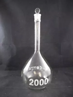 CHEMGLASS Glass 2000mL 2L Class A Volumetric Flask Stopper #27 CG-1600-10 1/PACK • $32.99