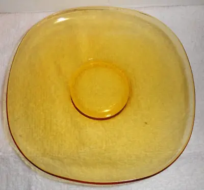 VINTAGE VERECO AMBER TEA CUP SAUCER France Tempered Glass 5 1/4 Inches Square • $3.50